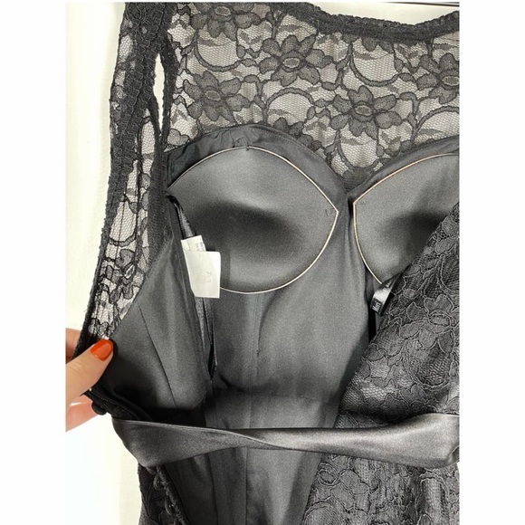 Morilee Black Lace Mermaid Hem 696 Maxi Event Dress with Satin Waist Tie. Size 8 - Picture 7 of 16